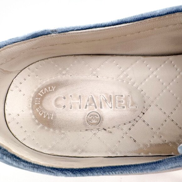 Chanel CC Rubber & Velvet Sneakers EU 38.5 US 7.5-8 Blue Low Top Logo Trainer - Picture 12 of 13